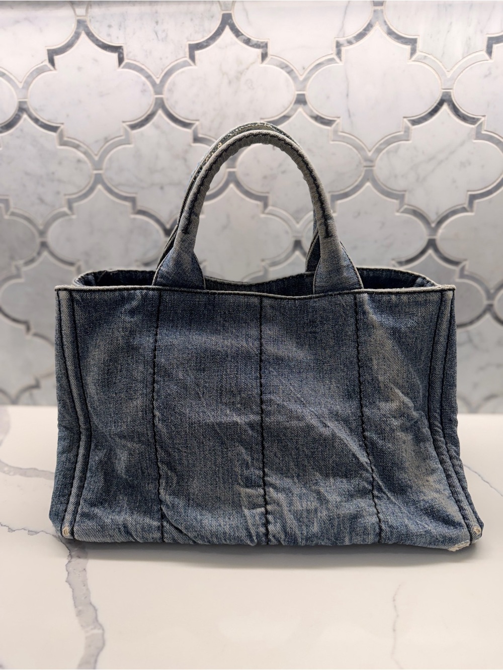 Prada Denim Tote in Washed Blue - Picture 2 of 14